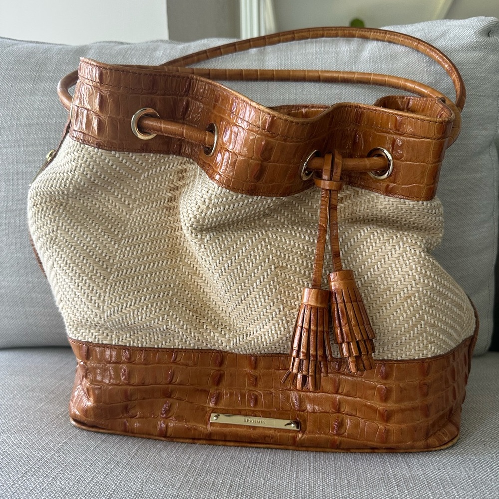 Brahmin Trina Raffia and Leather purse